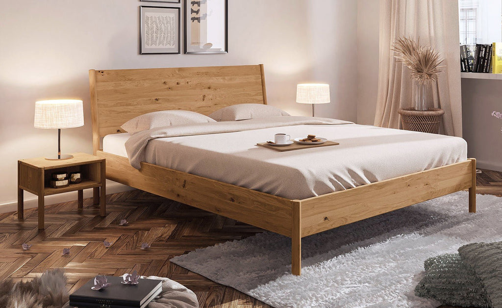 Bett PARIS Eiche massiv mit Holzkopfteil - Empinio24 - 90x200 - 