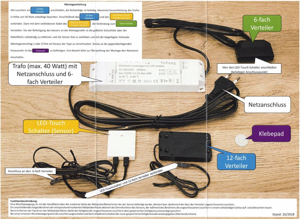 Dimm & Touchschalter 12 - er Anschluss - Set für LED Beleuchtungen - Empinio24 - 